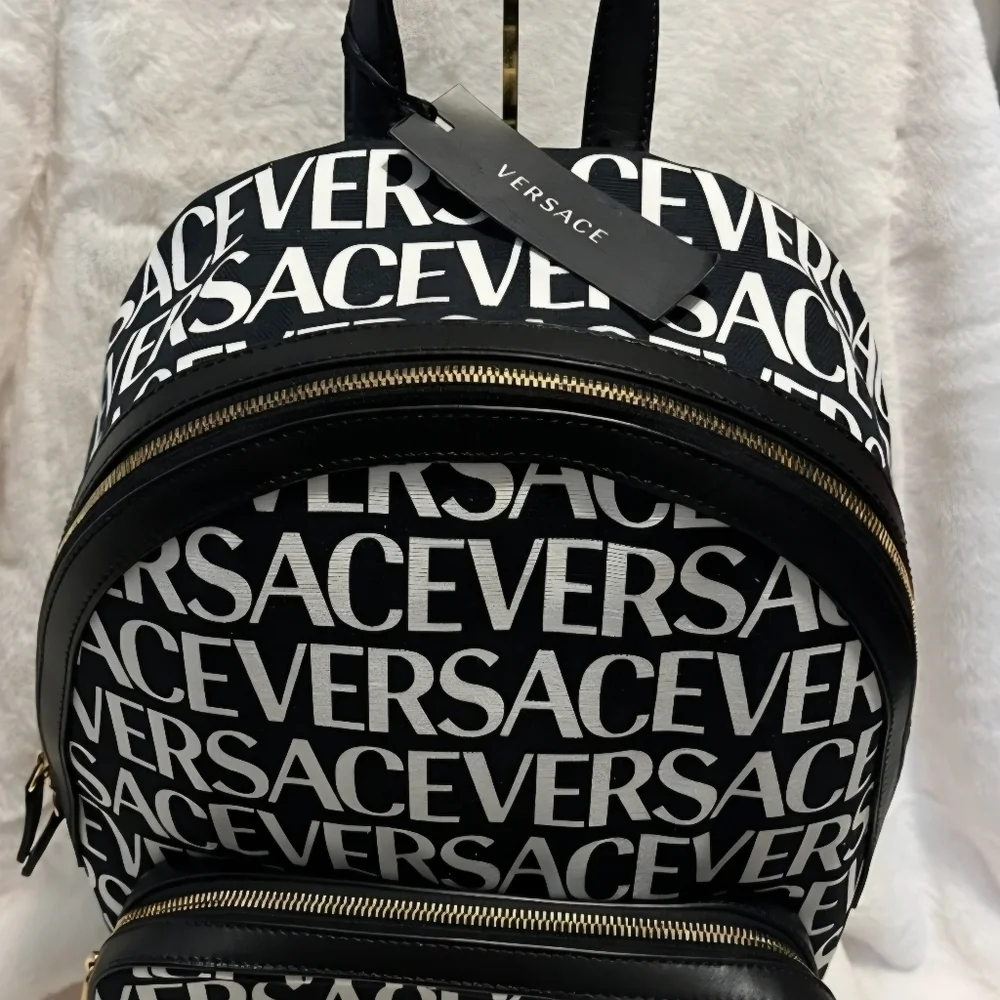 Versace Monogrammed Backpack with Gold Hardware and Black Leather (BRAND NEW ) - Picture 13 of 16